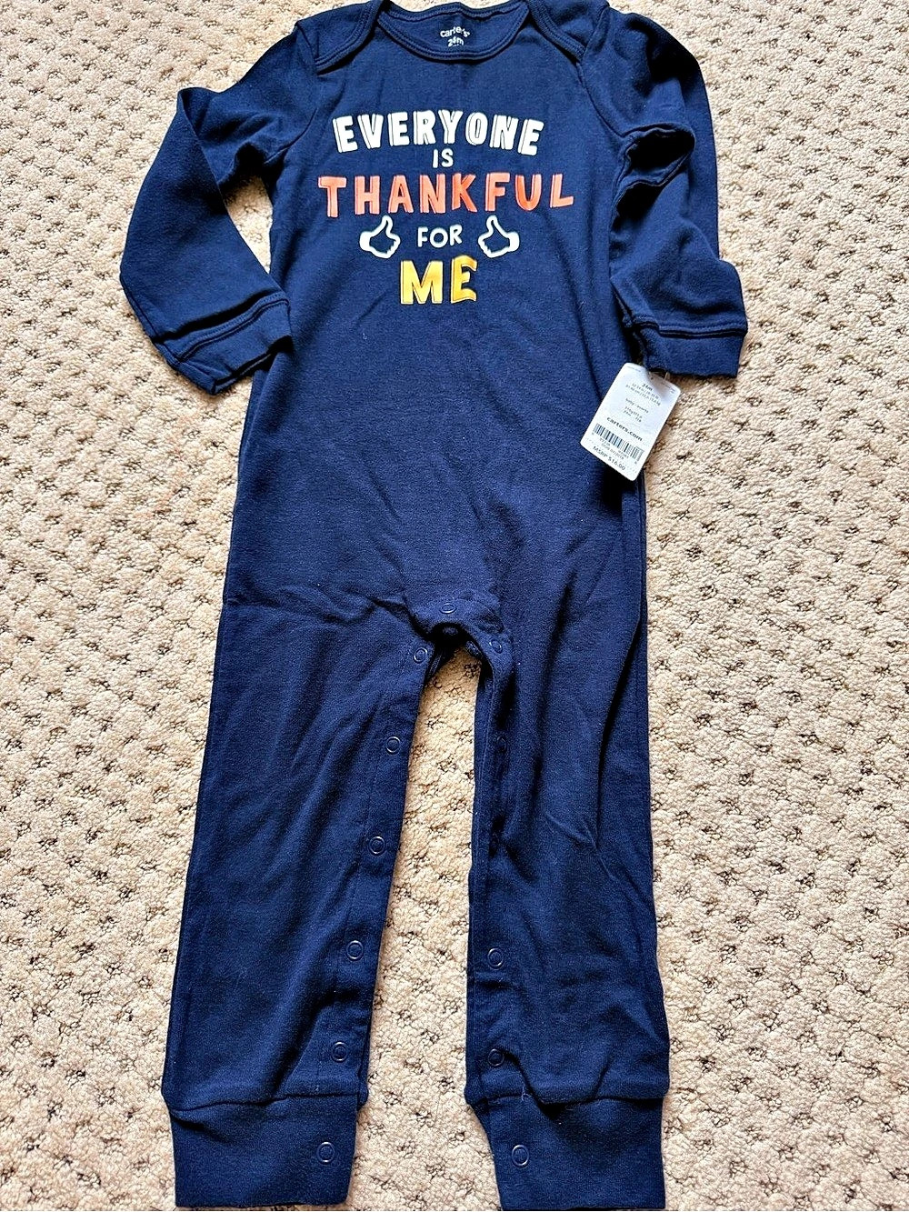Carter's Everyone is Thankful for Me Jumpsuit Baby Blue Footie